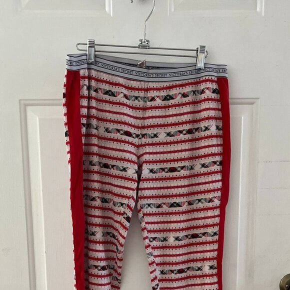 Victoria Secret Woman's Red/White Striped Plaid Thermal Pajama's Sz Lr - Picture 7 of 11